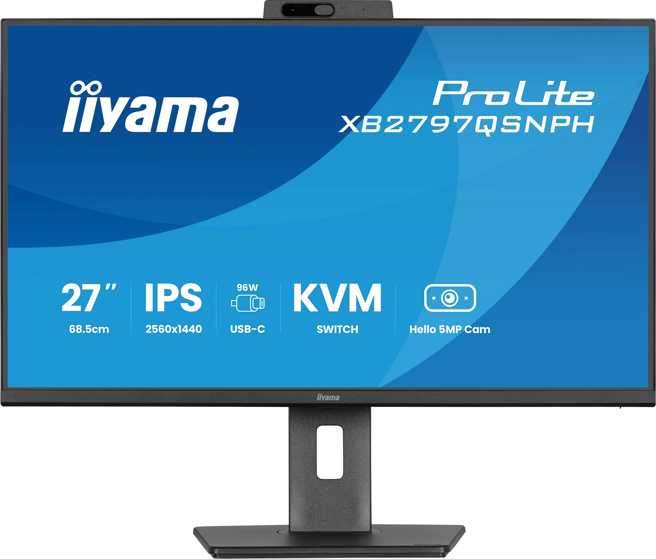 Monitor iiyama ProLite XB2797QSNPH-B1, 27" QHD IPS, 75Hz, 1ms, USB-C 96W, HDMI/DisplayPort, kamerë, i zi