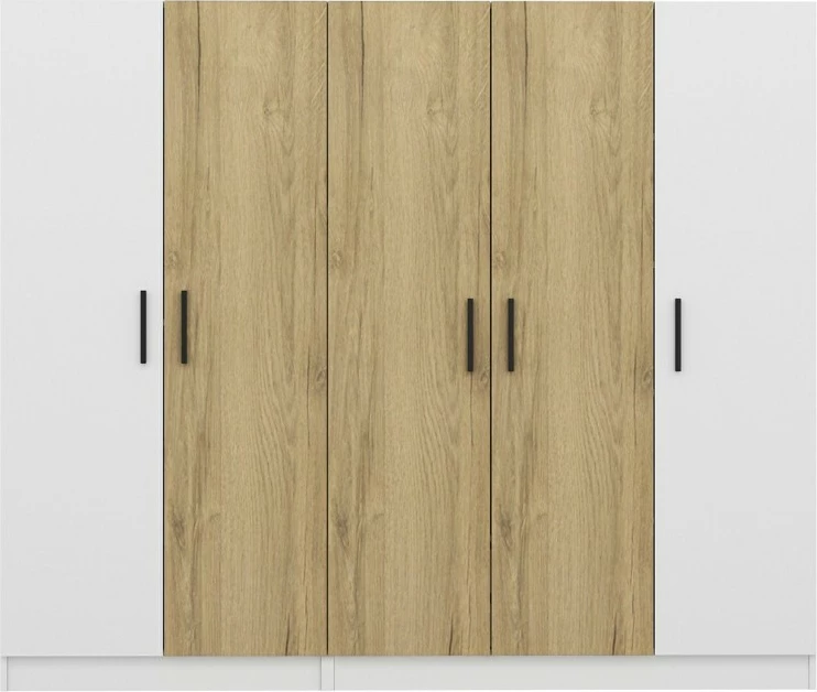 Dollap Hanah Home, Kale - 3110, ngjyrë e bardhë dhe dru natyral, 225x190x52cm