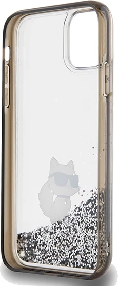 Mbështjellës Karl Lagerfeld Liquid Glitter Choupette për iPhone 11/XR, Transparent, Silver