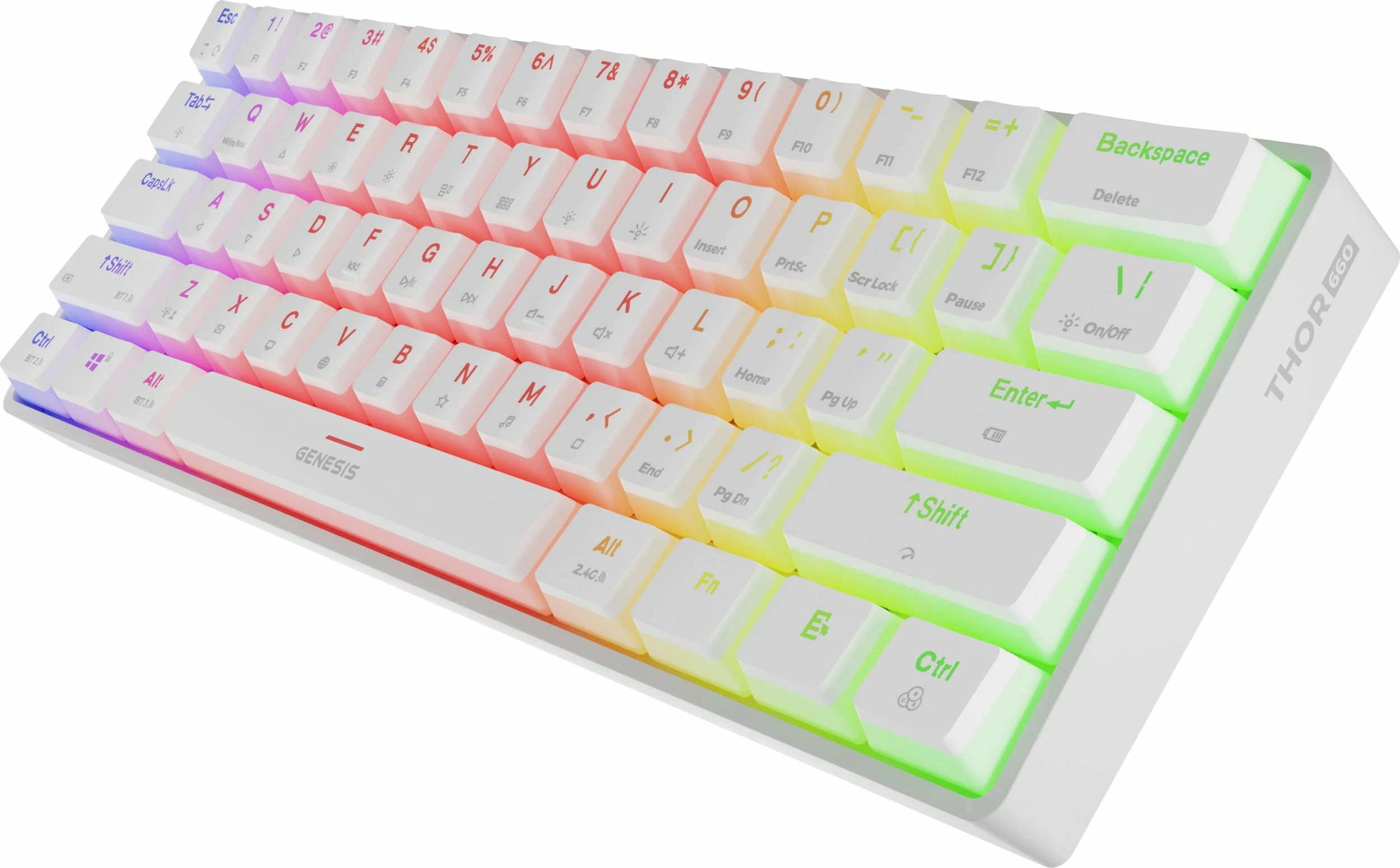 Tastierë mekanike gaming GENESIS Thor 660 G2 NKG-1917, 60%, Gateron Red, RGB, Wired/Wireless, e bardhë