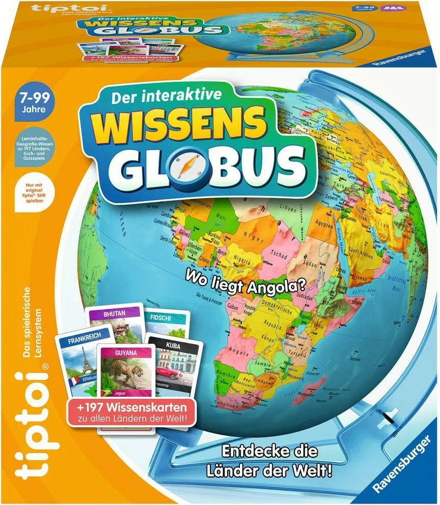 Glob edukativ interaktiv Ravensburger tiptoi, 200 letra, për moshat 7+, shumëngjyrësh