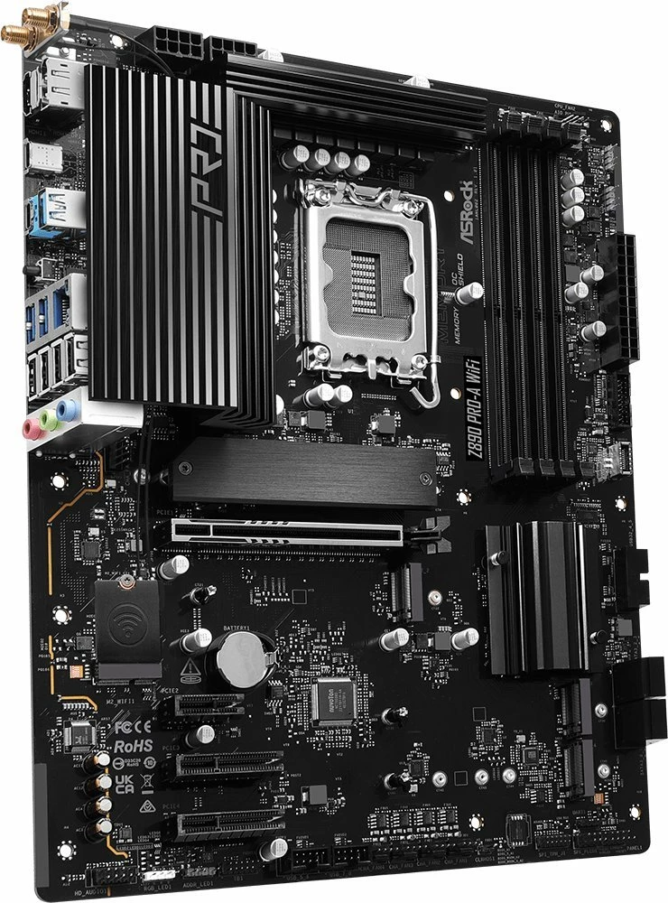 Pllakë amë ASRock Z890 Pro-A WiFi, ATX, Wi‑Fi 6E, Bluetooth, Thunderbolt 4, 256GB RAM max, e zezë, me 2 antena WiFi + 2 kabllo SATA