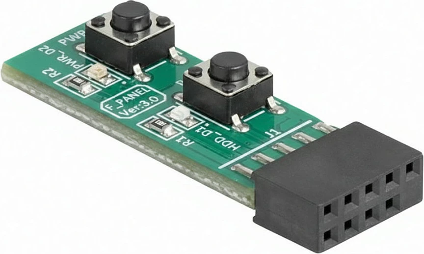 Switch DeLOCK F_PANEL Ver 3.0, butona Power/Reset për Pllakë amë, jeshile/zezë