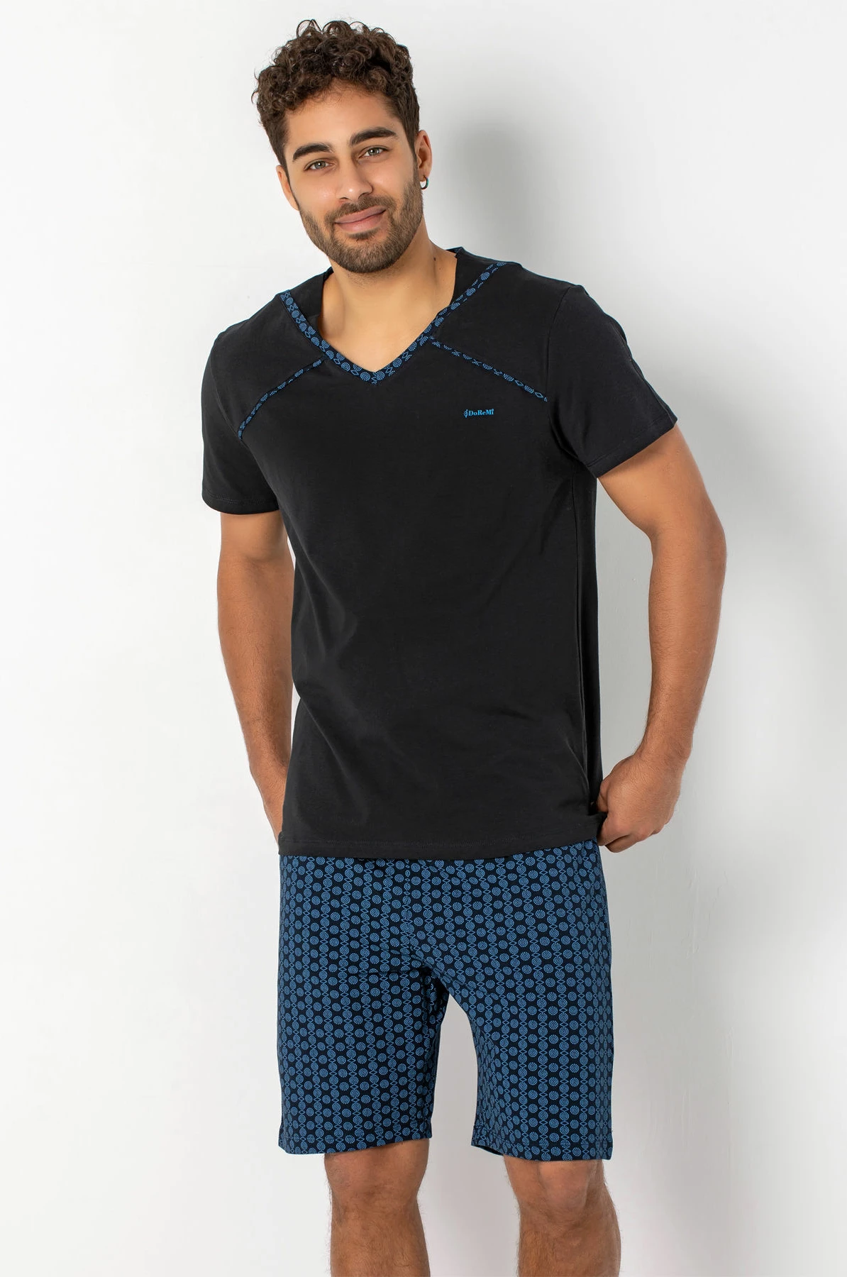 Set pizhamash për burra Jumeon, 002-000465, e zezë, blu e errët