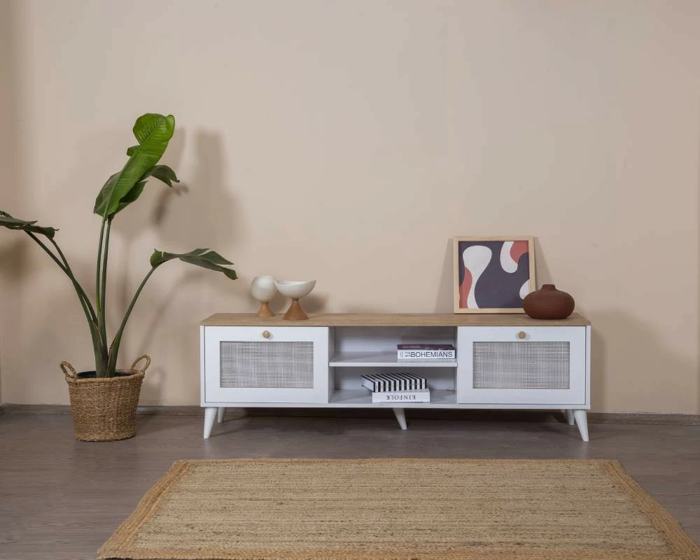 Komodë TV Skye Decor, Calvin, e bardhë dhe lis