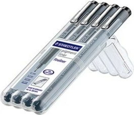 Set linerash STAEDTLER pigment liner 308, 4 copë, e zezë, trashësi të ndryshme, transparent