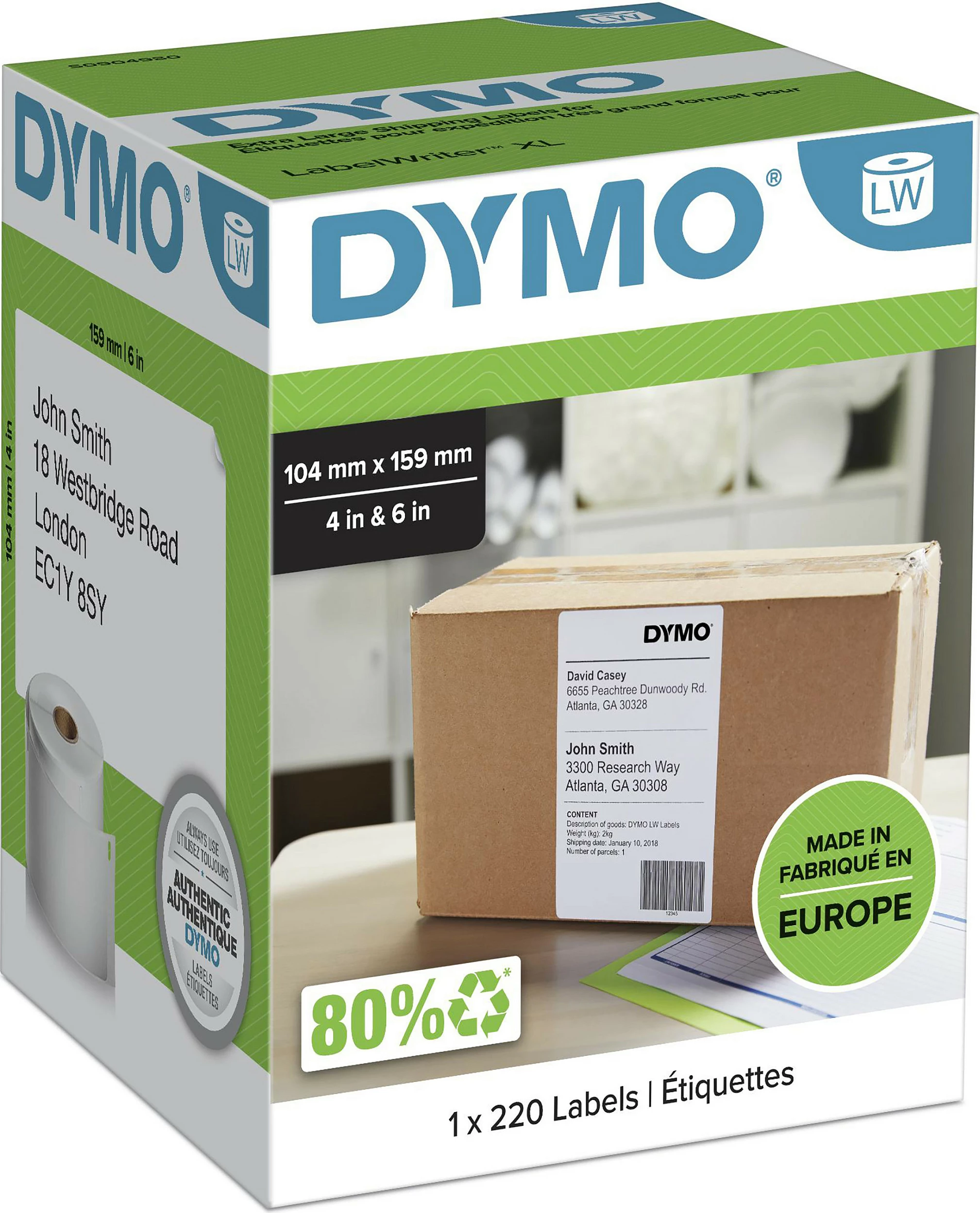 Etiketa dërgese Dymo LabelWriter (LW) 104x159mm, 220 copë, të bardha