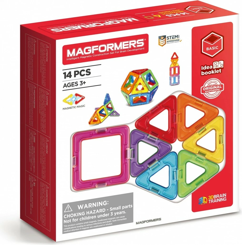 Set blloqe magnetike, Magformers BASIC 14 005-701003, 14 copë, për moshat 3+, shumëngjyrëshe
