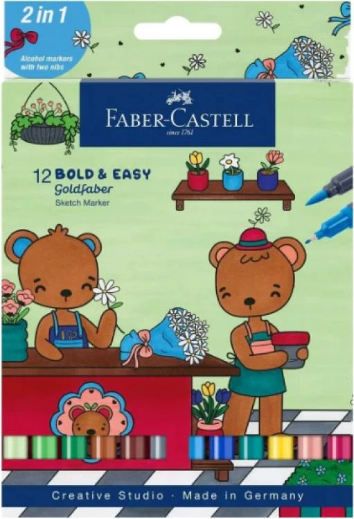 Set markerash skicimi Faber-Castell Goldfaber Sketch Marker FC-164815, 12 copë, 2-në-1 (brush + fineliner), bojë me bazë alkooli