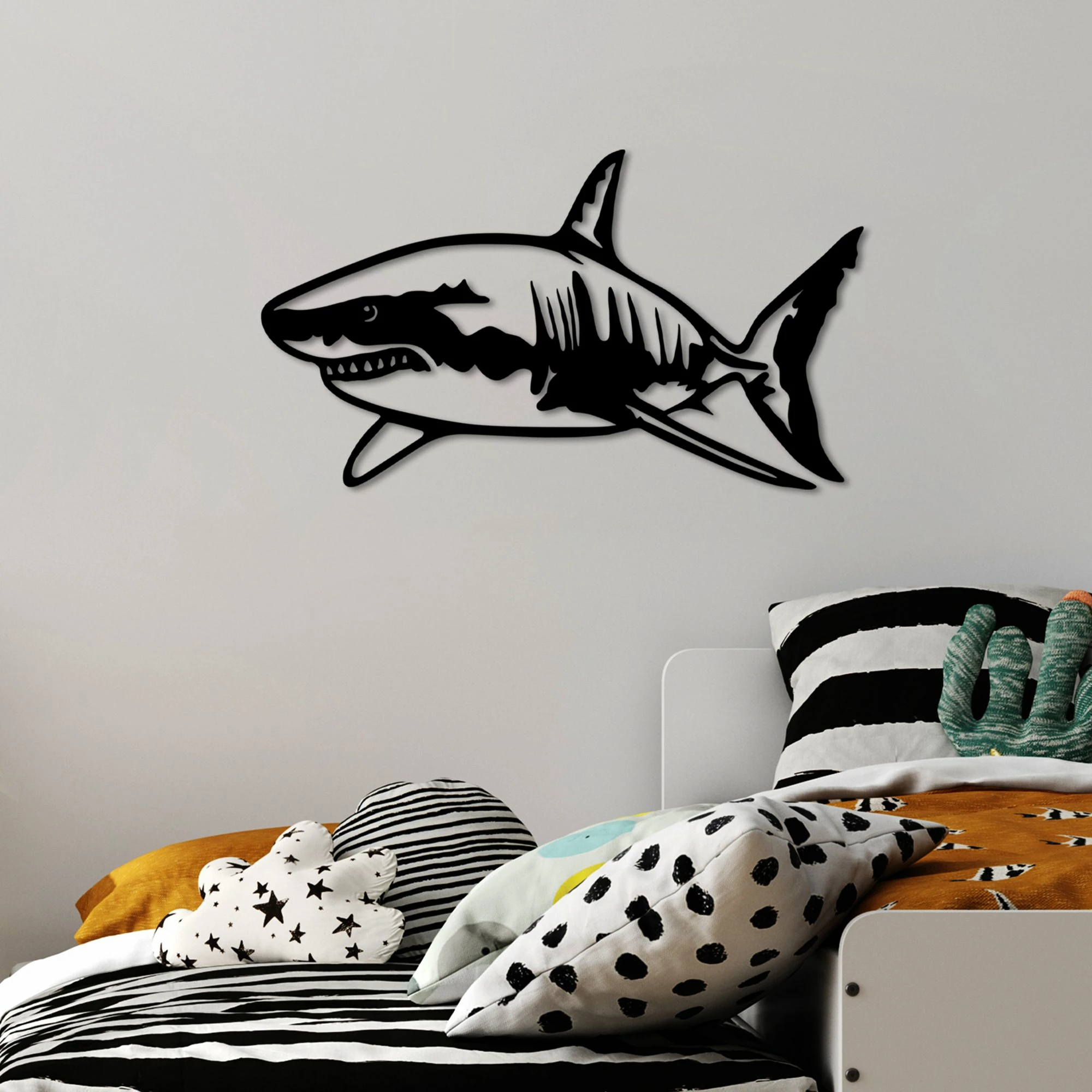 Aksesor muri dekorativ prej metali, Wallity, peshkaqen, i zi, 70x36cm