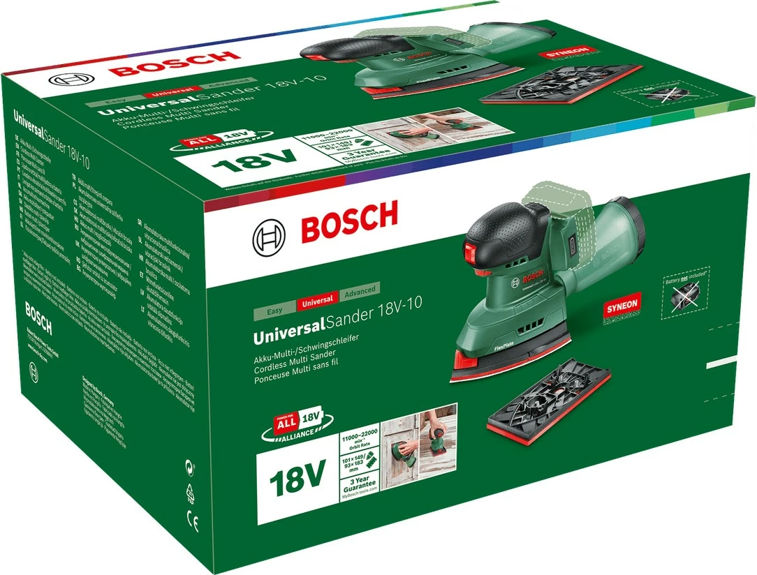 Multishlifues Bosch Universal-Sander 18V-10, me bateri 2.5Ah, i zi/gjelbër