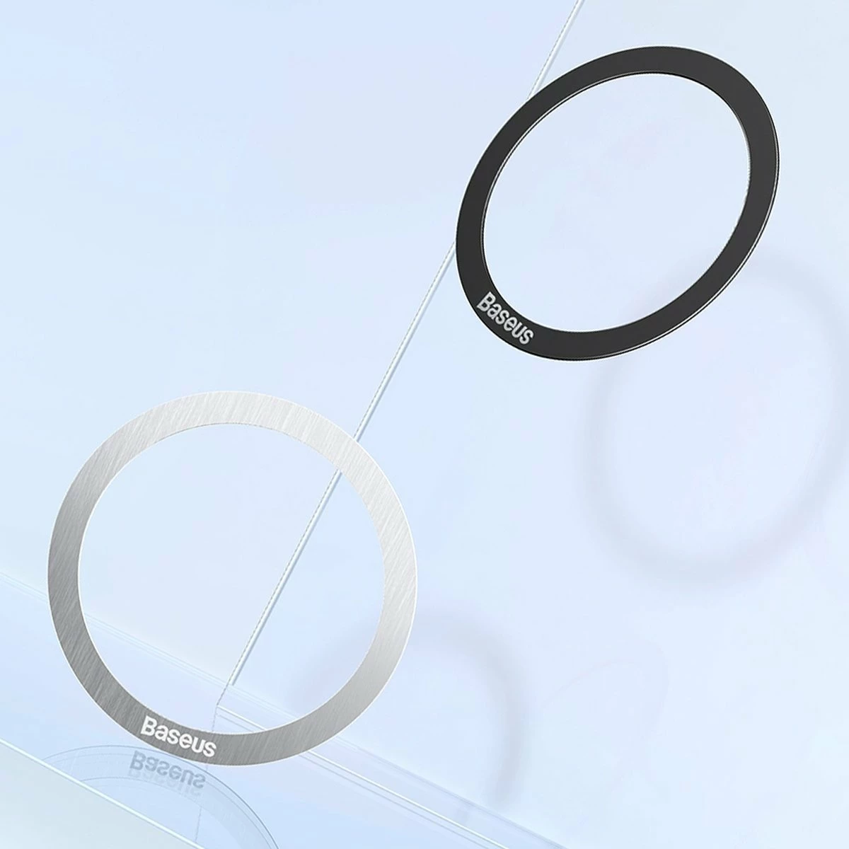 Unazë magnetike Baseus Magnetic Halo Series PCCH000012, adapter MagSafe/Qi, 0.4 mm, argjend, set 2 copë
