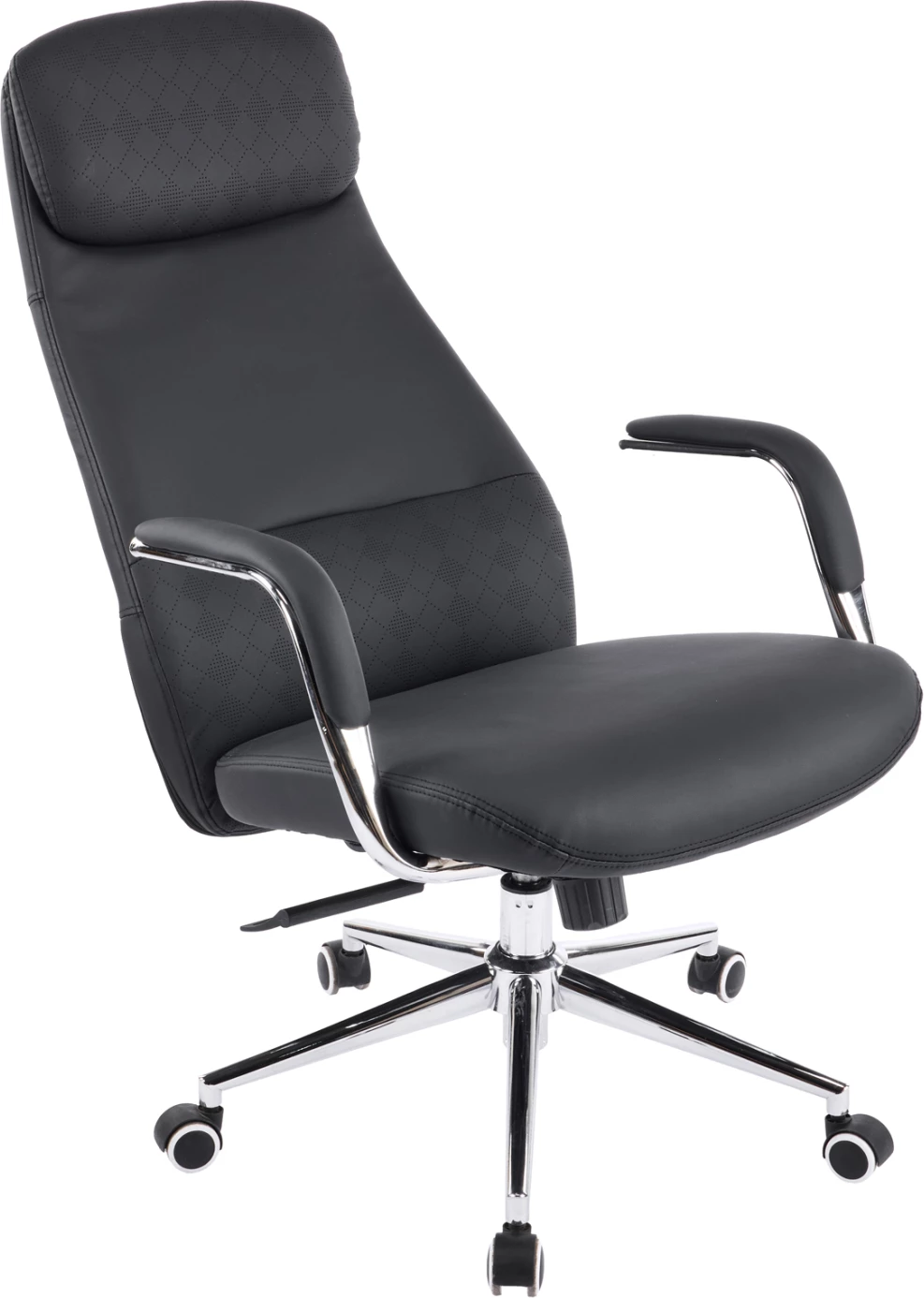 Karrige zyre SONTY, lëkurë PU e zezë, bazë kromi, FH18354.01, 64x68x125cm