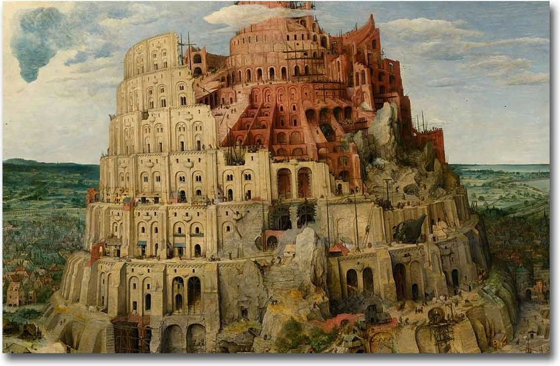 Pikturë dekorative në kanavacë, Tower of Babel, shumëngjyrëshe, 45x70cm