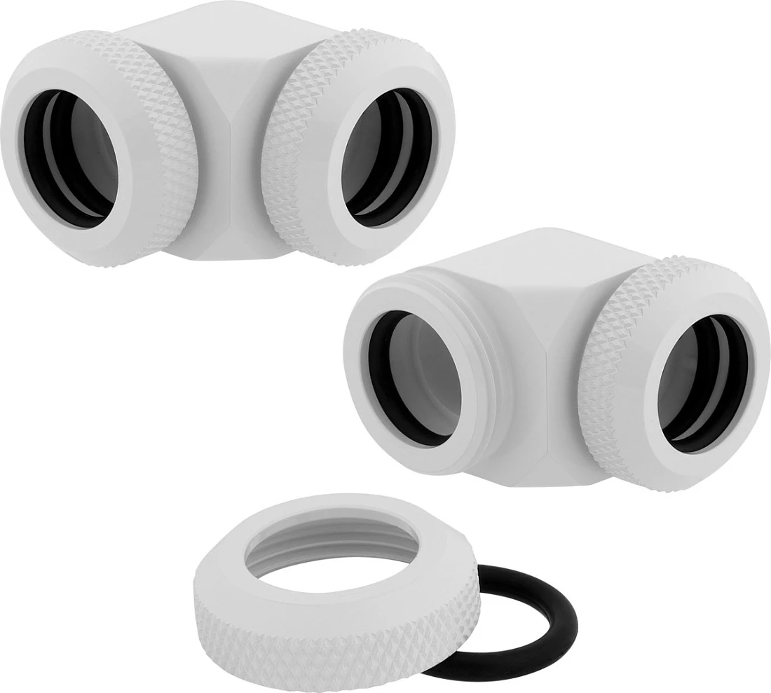 Adapter hardline Corsair Hydro X Series XF, 90°, për hardtube 12mm (OD), 2 copë, i bardhë