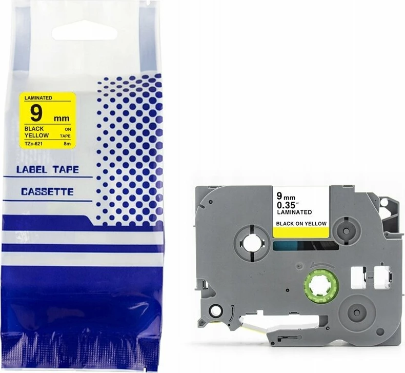 Kasetë shirit etikete Brother TZE-621 9mm x 8m, zëvendësuese, zi në të verdhë