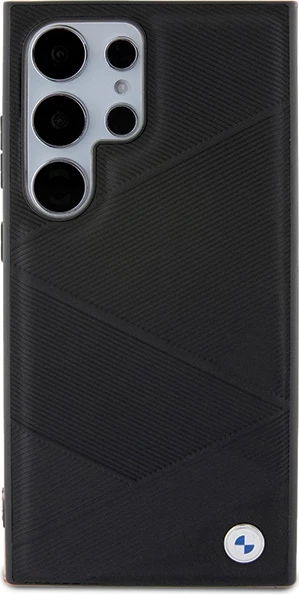 Mbështjellës BMW Signature Leather Crossing Lines Pattern për Samsung Galaxy S24 Ultra S928, i zi