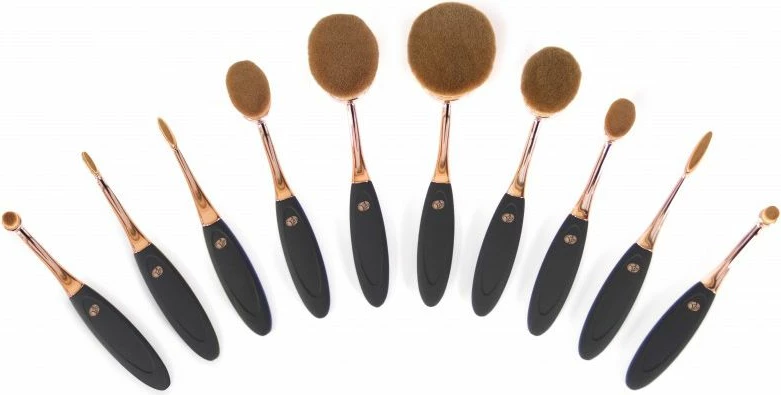 Set furçash grimi Rio Beauty 10 copë, fibra sintetike mikrofi, e zezë