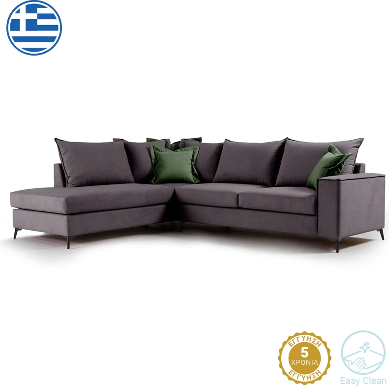 Kënd divani Boston këndi djathtë, pëlhurë, ngjyrë gri e errët-gjelbër e errët, 290x235x95cm