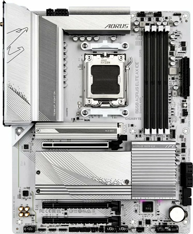 Pllakë amë Gigabyte B650 AORUS ELITE AX ICE ATX, DDR5, Wi-Fi 6E, Bluetooth, e bardhë, me antenë Wi-Fi
