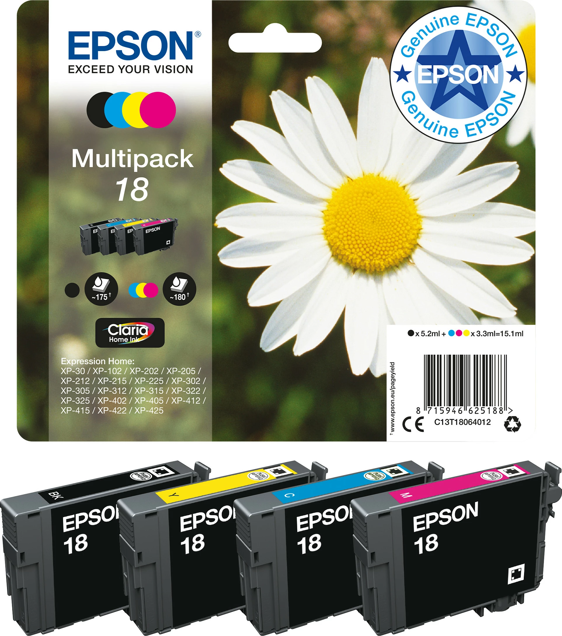 Multipaketë bojë Epson 18XL Claria Home Ink, XL, 4 ngjyra, 31.3ml