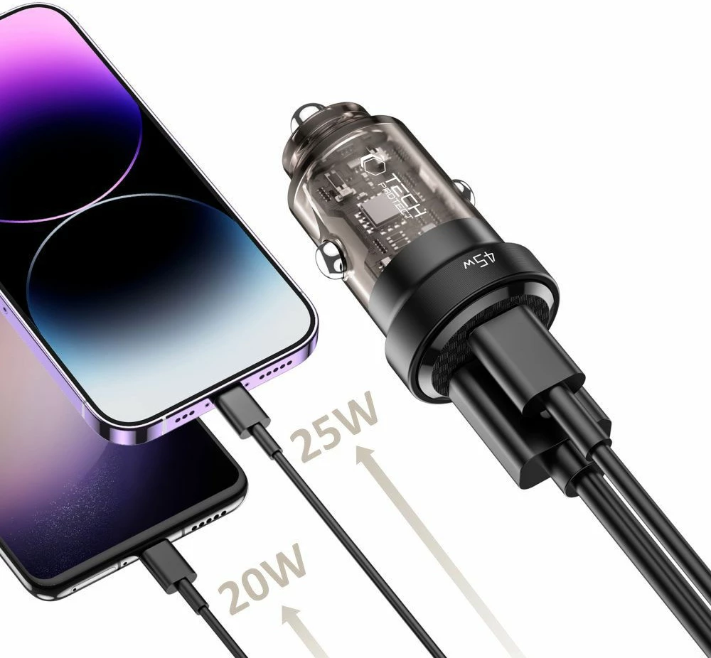 Karikues veture Tech-Protect CC45W, 45W, USB-C PD, USB-A QC 3.0, Zi