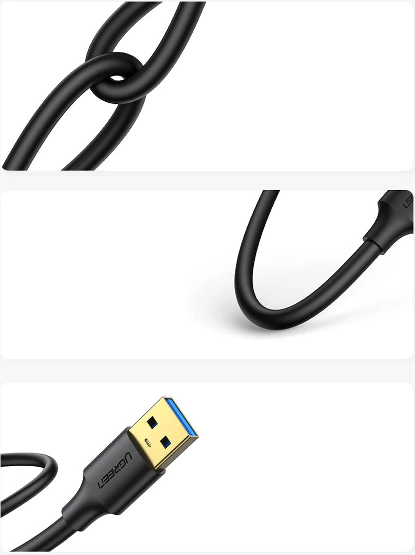Kabllo Ugreen US128, USB-A 3.0 në USB-A 3.0, 0.5m, e zezë