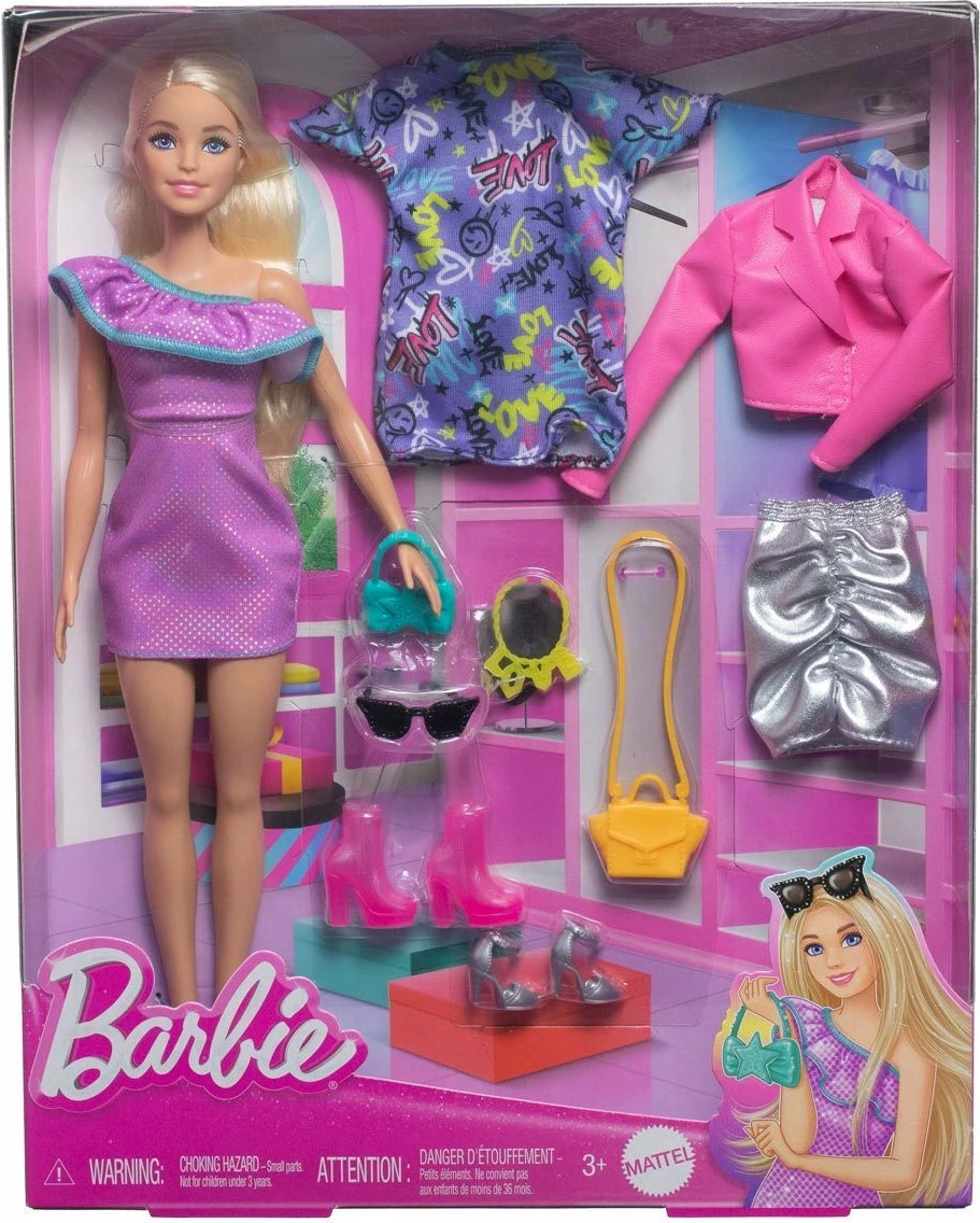 Kukull Barbie Mattel HYT61 me sete veshjesh dhe aksesorë, vjollcë