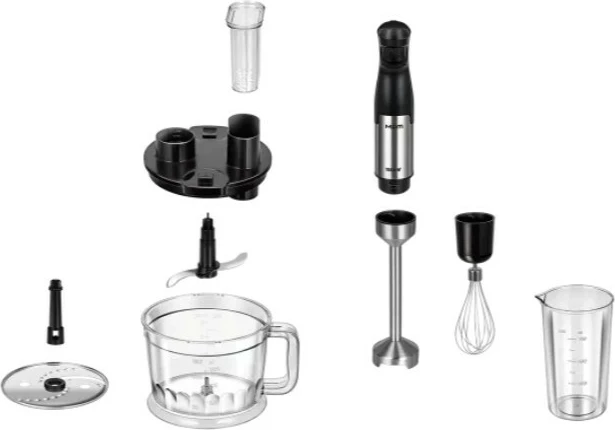 Blender dore set, MPM, MBL-39M, 1500 W, rregullim i vazhdueshëm i shpejtësisë, enë 1250 ml me teh inox, disk prerës dhe tel rrahës, Black/Steel