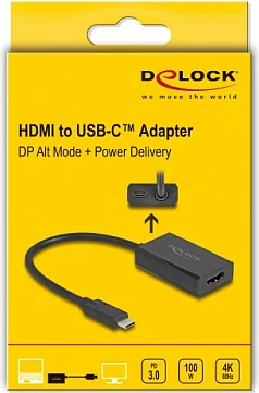 Adapter DeLOCK HDMI (female) në USB-C (male) DP Alt Mode, 4K, PD 100W, i zi
