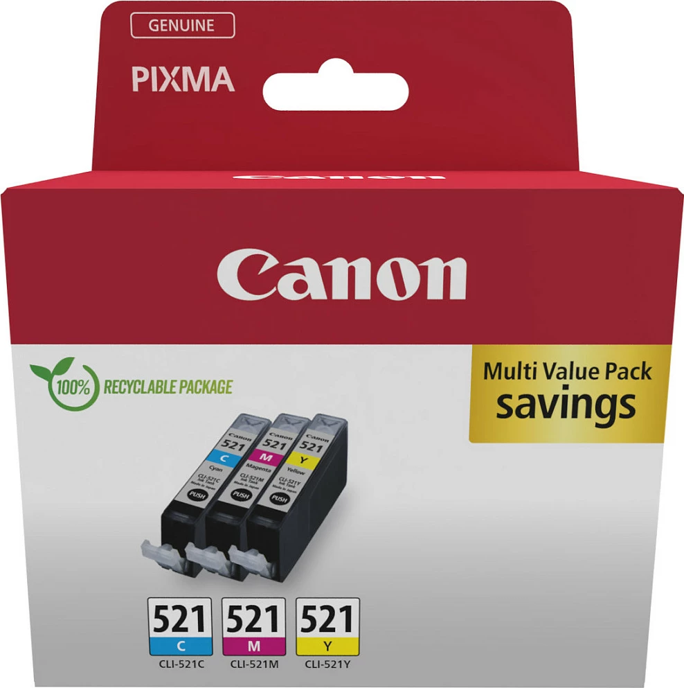 Kartrixhe boje Canon CLI-521 Multipack 2934B015, C/M/Y, origjinale