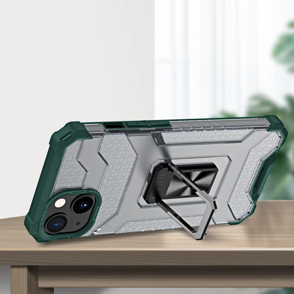 Mbështjellës Hurtel Crystal Ring Case për iPhone 13, me mbajtëse, i gjelbër