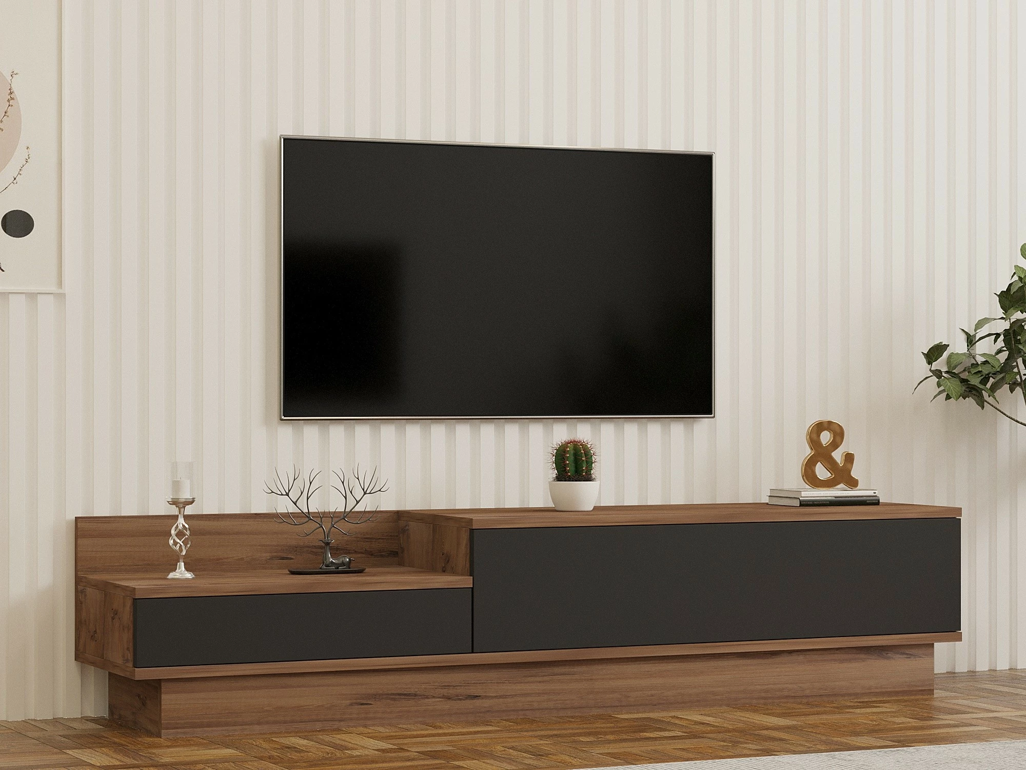 Komodë TV Hanah Home, Asır, ngjyrë pishë Atlantike dhe antracit