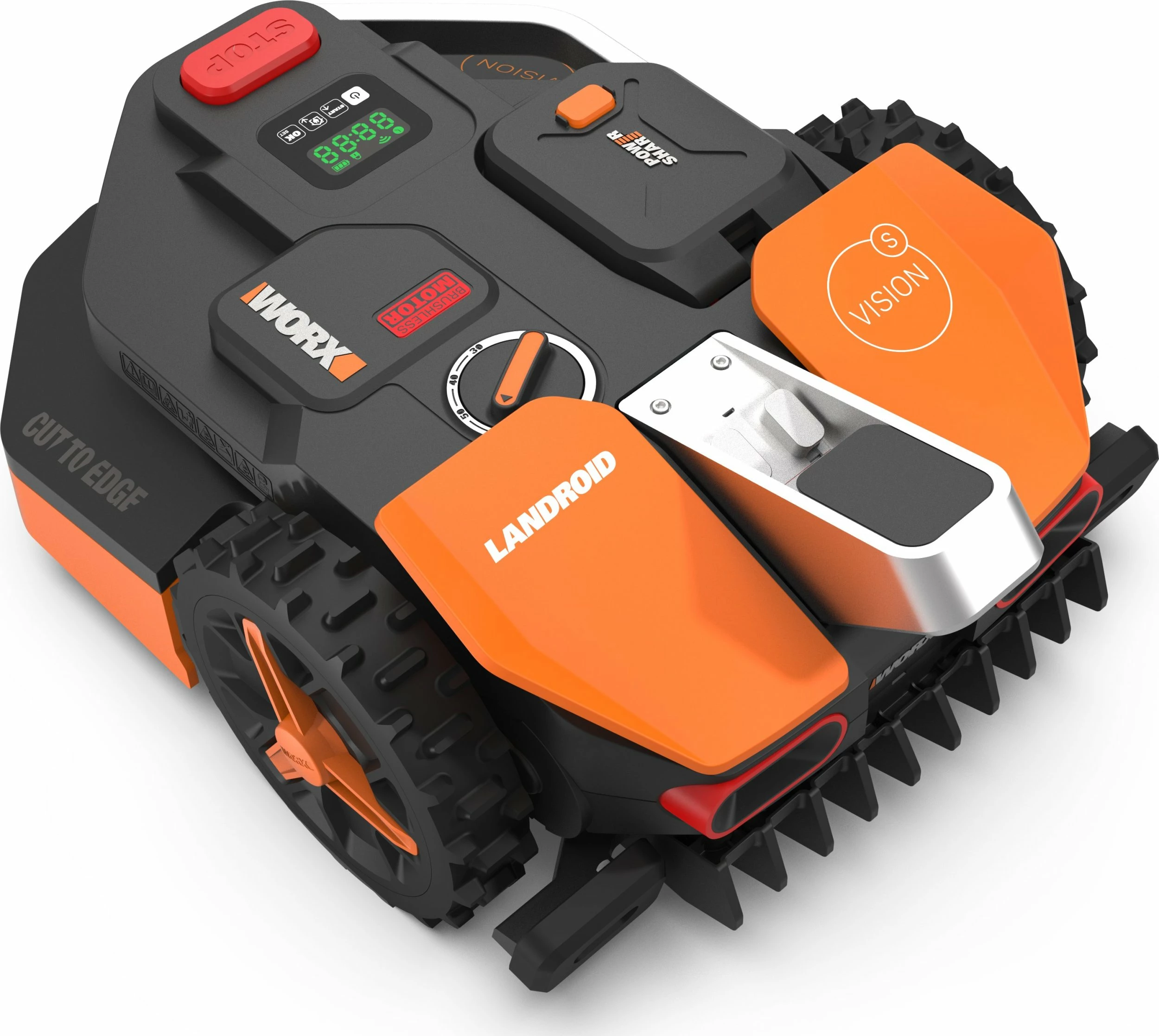 Kositës robotik bari Worx Landroid Vision S250 WR202E, 250 m², 20V 2Ah, 18 cm, pa kabllo kufizuese, zezë/portokalli