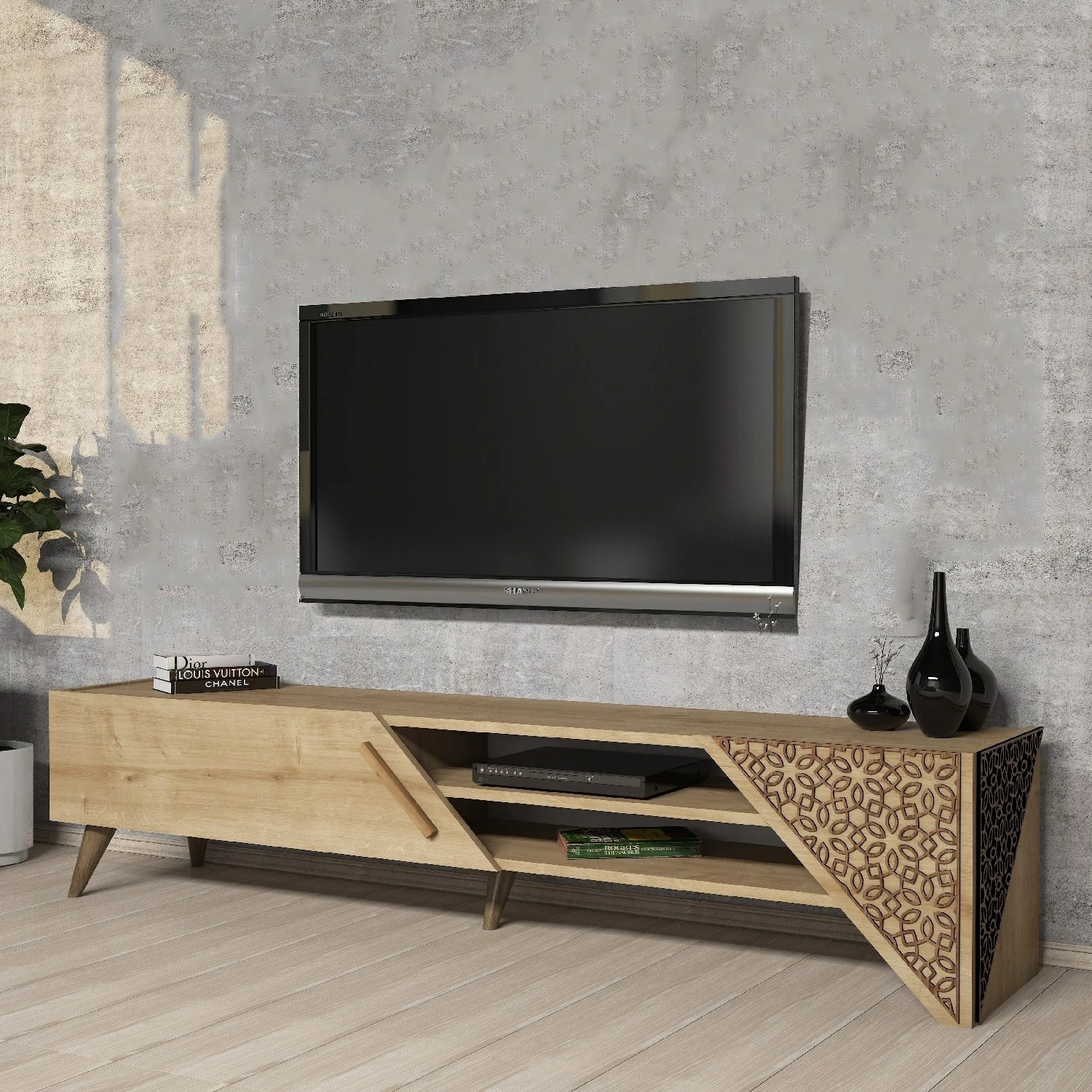 Komodë TV Hanah Home, Beril 2, ngjyrë lisi