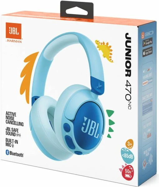 Kufje JBL JR470NC Bluetooth over-ear për fëmijë, ANC, 50 orë bateri, blu
