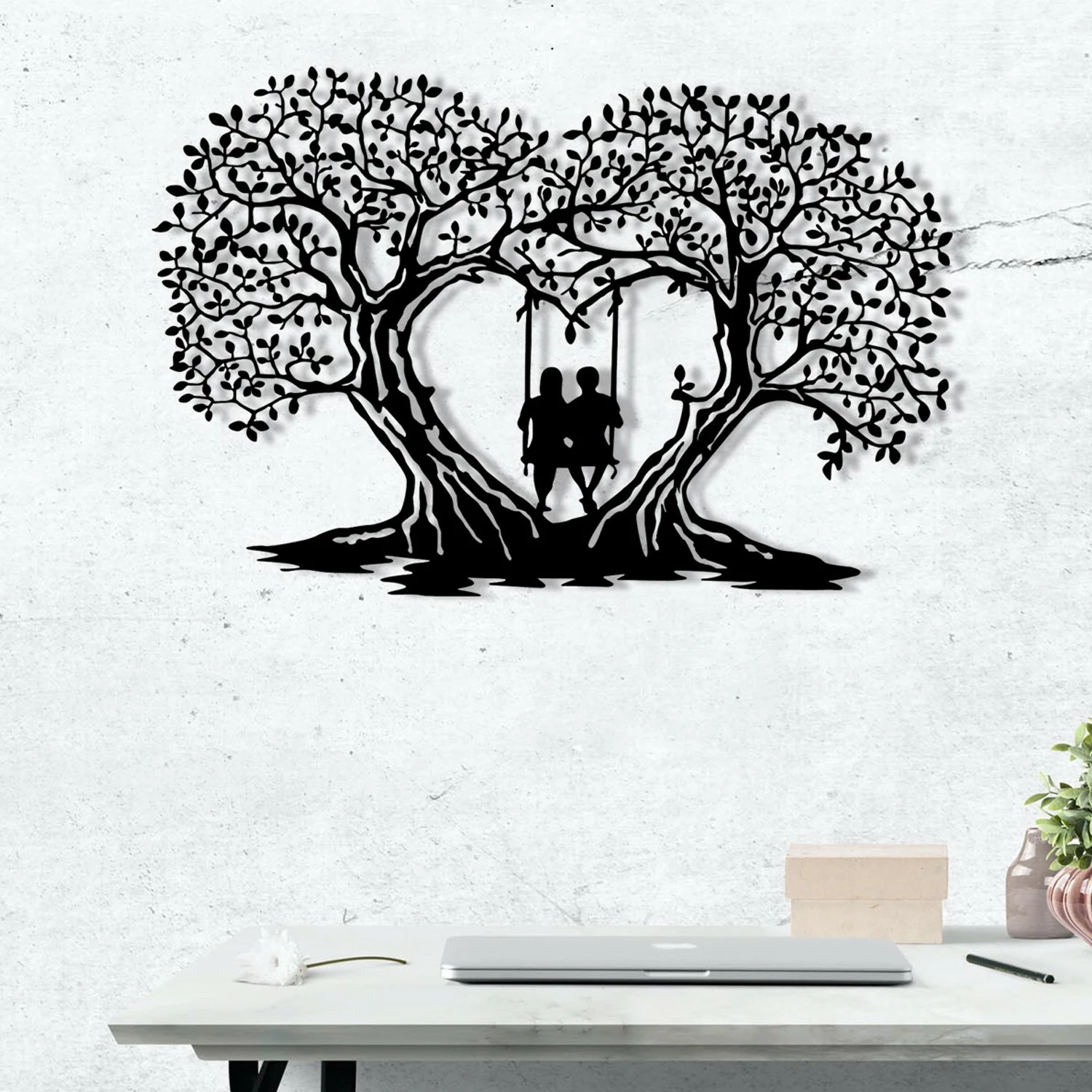 Aksesor dekorativ metalik për mur, Wallity, Love, ngjyrë e zezë, 65x43cm
