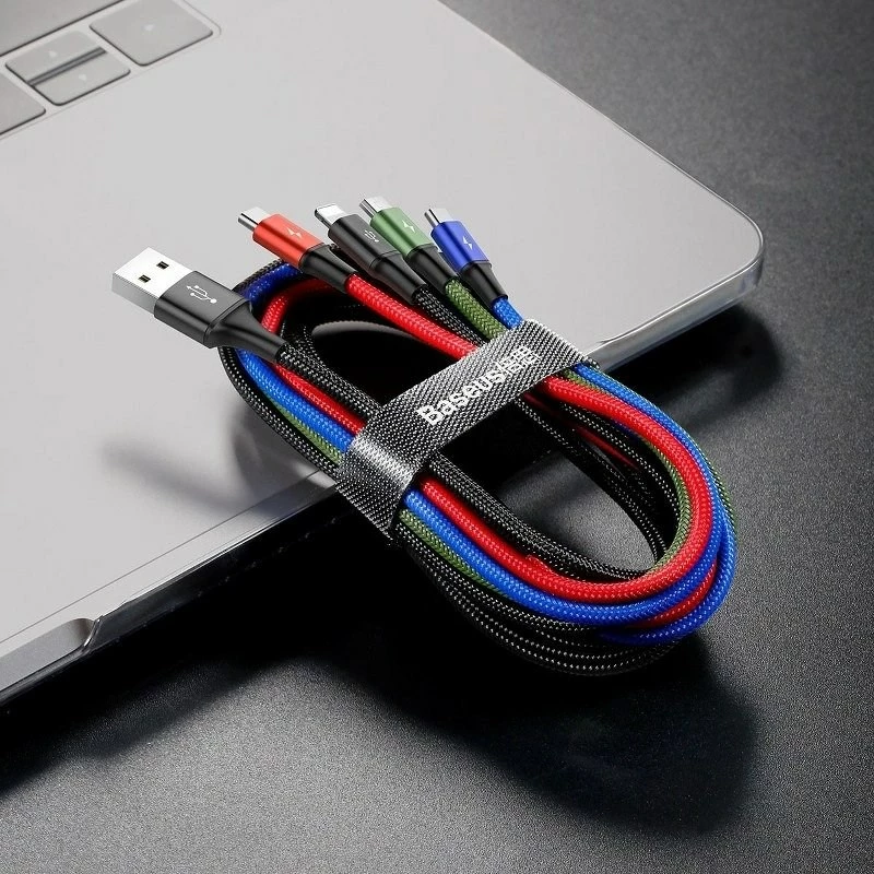 Kabllo USB Baseus Fast 4in1 2xUSB-C, Micro 3.5A, 1.2m, e zezë