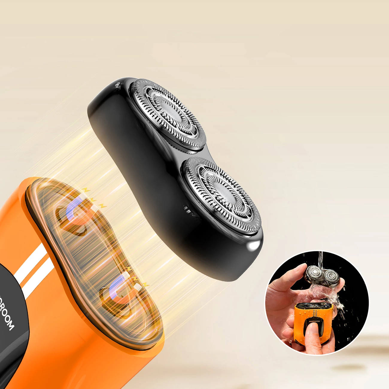 Makinë rroje MAXGROOM M-501, 8000 RPM, IPX7, 400 mAh, USB-C, portokalli, në kuti