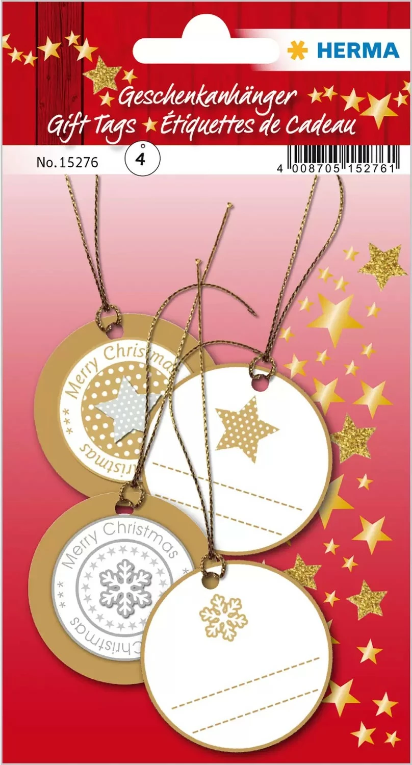 Etiketa dekorative HERMA Christmas 3D, letër, 4 copë, 50 mm, ngjyrë ari