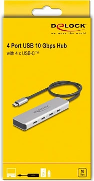 USB-C hub DeLOCK, 4x USB Type-C, 10 Gbps, kabllo 35 cm, gri