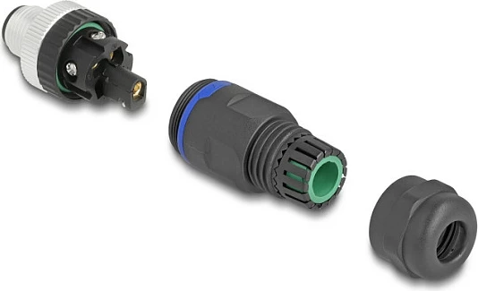 Konektor M12 DeLOCK A-coded 5-pin mashkull, cross-connector, IP67, metal, zi/argjend