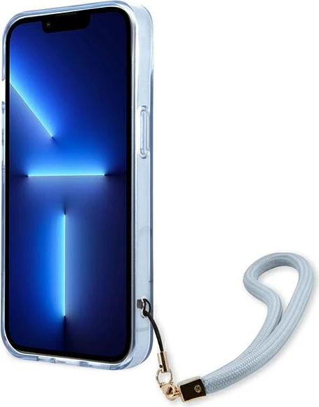 Mbështjellës Guess GUHCP13SHTSGSB për iPhone 13 mini, Hardcase, Translucent Stap, Kaltër