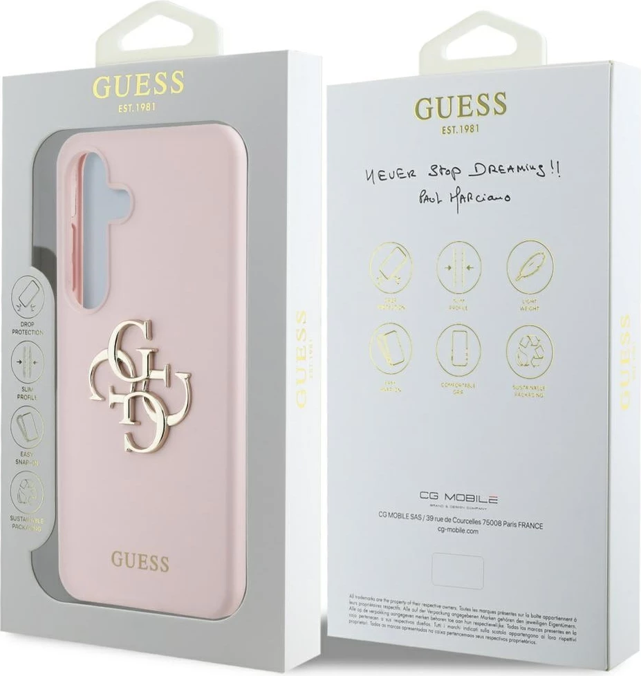 Mbështjellës, Guess, Silicone Big 4G Logo Bottom Script, për Samsung Galaxy S25, hardcase silikon/TPU/PC, rozë