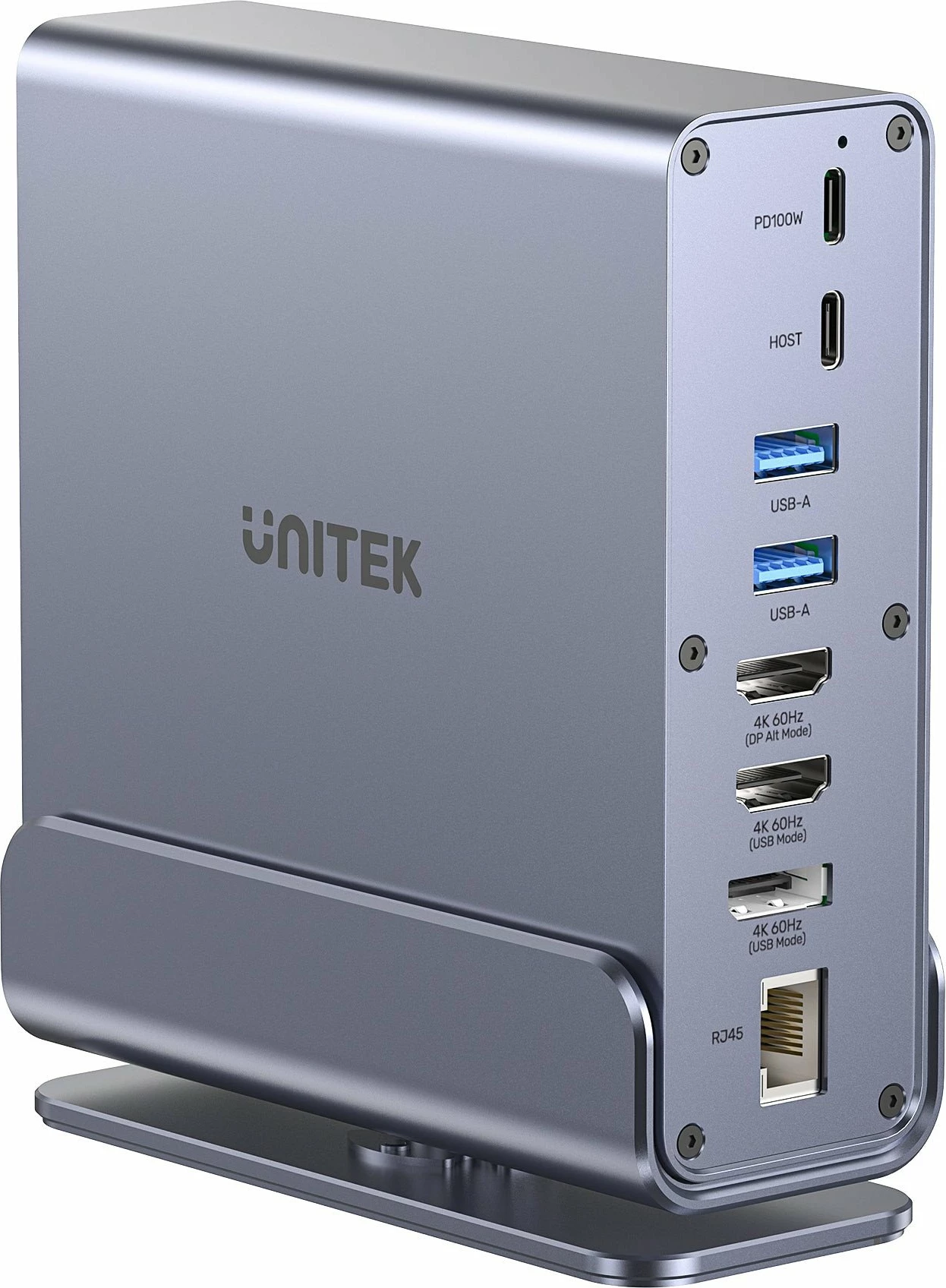 Stacion docking Unitek D1135AGY01 DisplayLink Triple 4K USB-C/Thunderbolt, 100W PD, silver