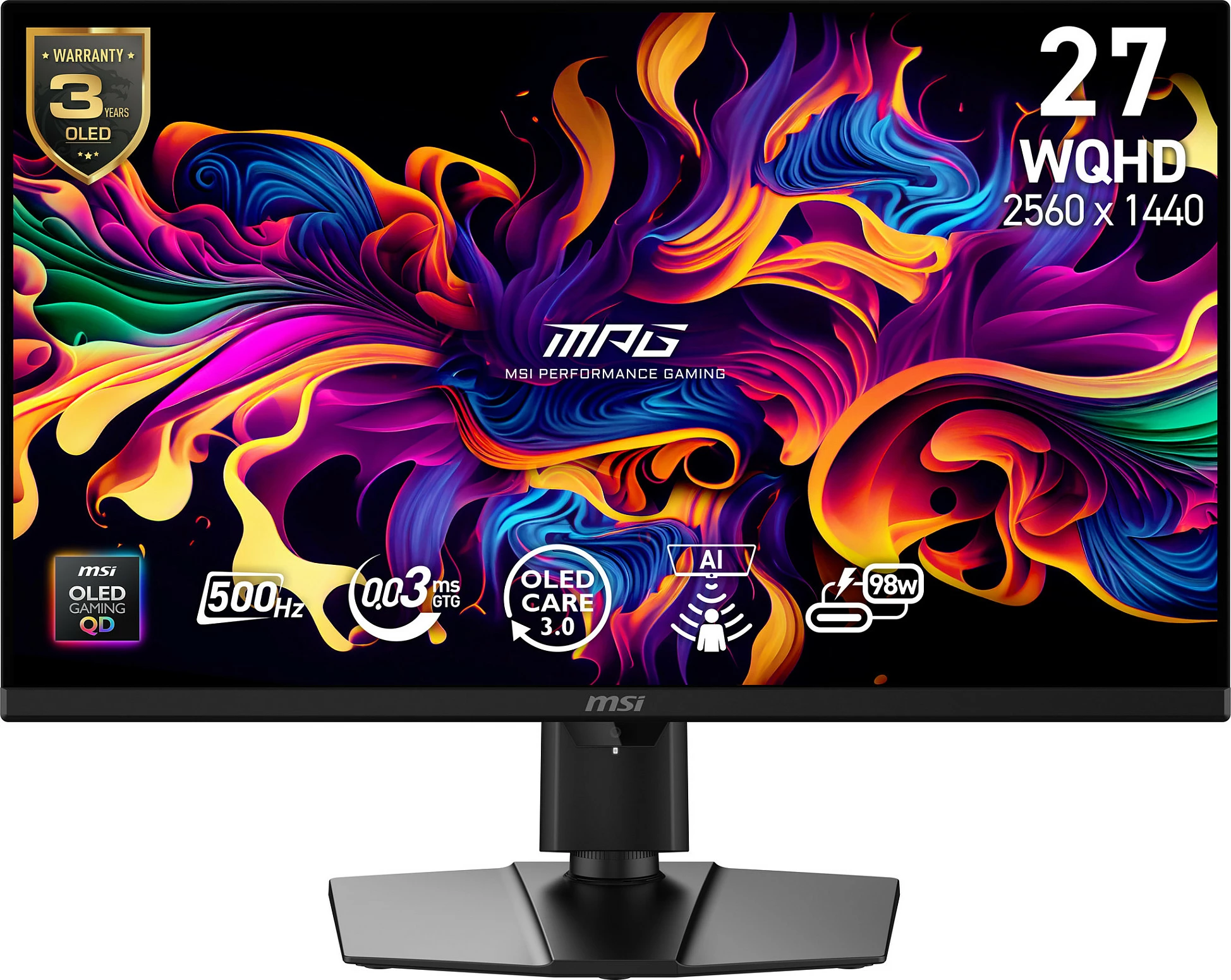 Monitor gaming MSI MPG 271QRDE QD-OLED X50, 27" WQHD 2560x1440, QD-OLED, 500Hz