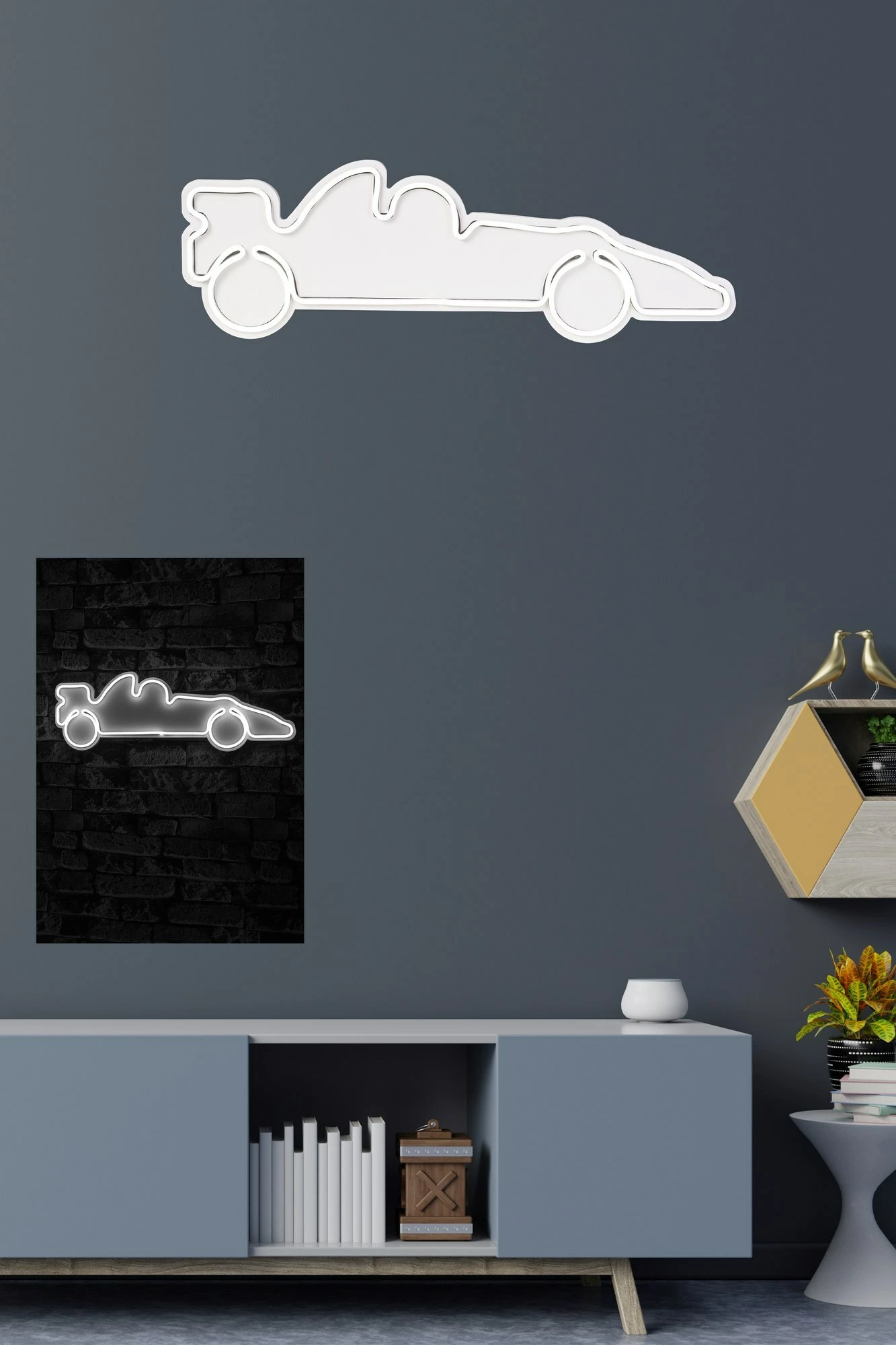 Dritë dekorative LED, plastikë, makinë garash Formula 1, e bardhë