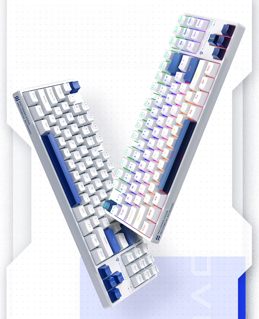 Tastierë mekanike gaming me kabllo Machenike K500B-B87 TKL 87 taste, Hot-Swap 3-pin Red Switch, LED backlight, e bardhë, set në kuti