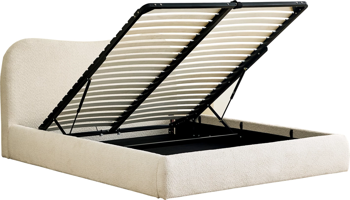 Krevat dopio ROYA, stof i bezhë, me hapësirë për depo, 160x200cm