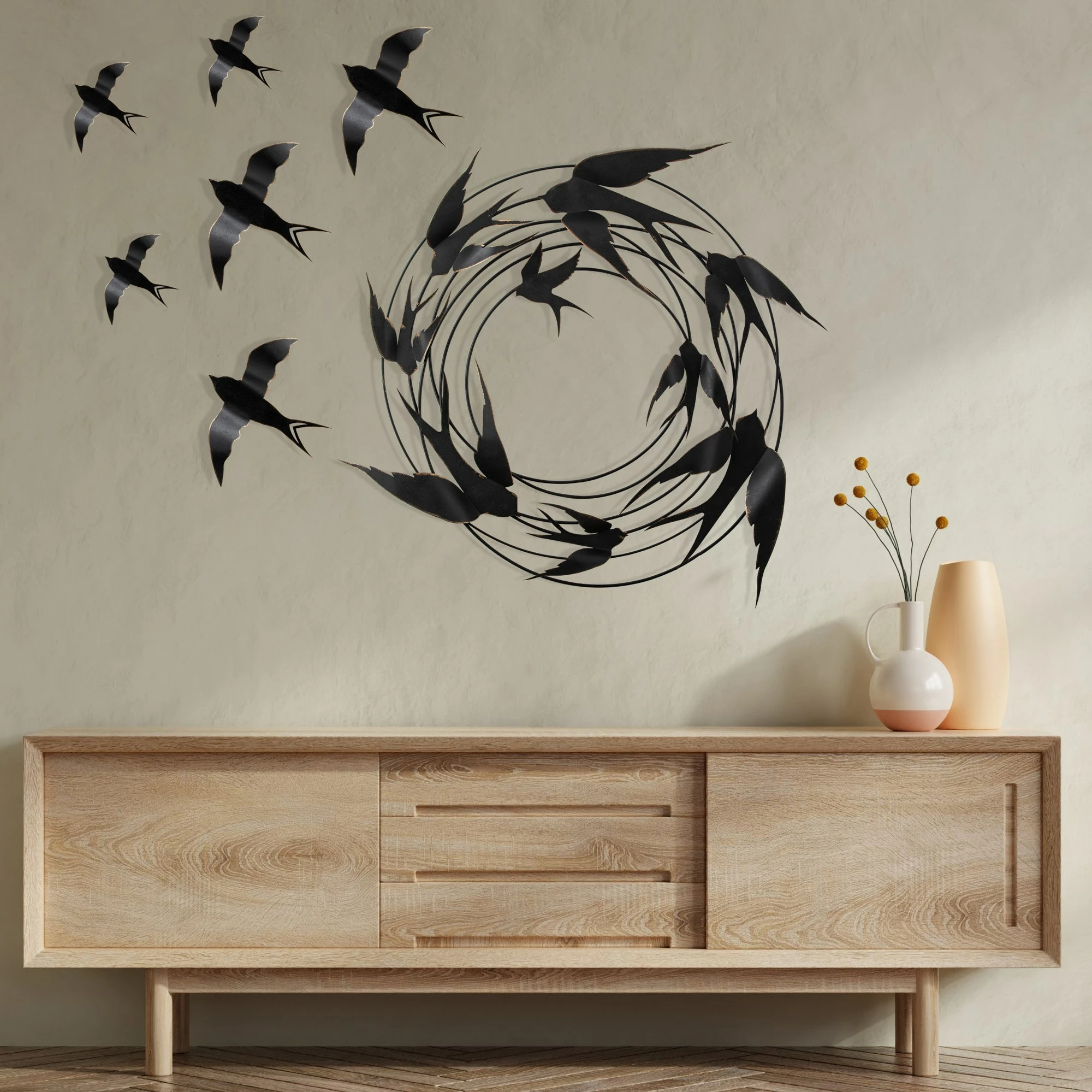 Aksesor dekorativ metalik për mur, Wallity, Migration, shumëngjyrësh, set 6 copë